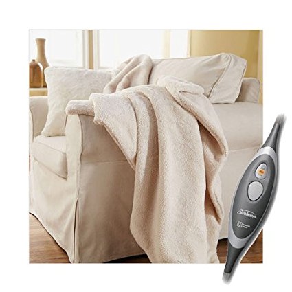 Sunbeam Oversized Sherpa Heated Throw Blanket in Natural EliteStyle Control