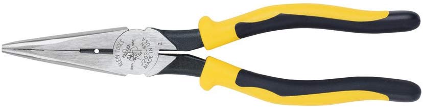 Klein Tools J203-8N Long Nose Side-Cutter Stripping Pliers, Induction Hardened and Heavier For Increased Cutting Power, 8-Inch