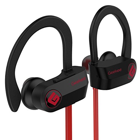 Wireless Headphones, Geekee Sports Bluetooth Headphones w/ Mic IPX7 Sweatproof In Ear Earbuds for Running HD Stereo Bass Noise Cancelling headsets Ergonomic Ear hook 9 Hours Play Time