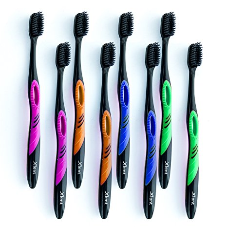 Activated Charcoal Bristle Toothbrush - Xtreme (Extreme) Soft, Ultrafine, Tapered bristles, Compact Head & Slim Design - (8 Count)