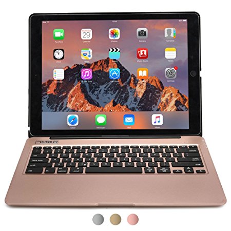 iPad Pro 12.9 keyboard case, [NEW] COOPER KAI SKEL A1 Backlit Aluminum Bluetooth Wireless Keyboard Macbook Clamshell Case Cover with Rechargeable Battery Power Bank for Apple iPad Pro 12.9" Rose Gold