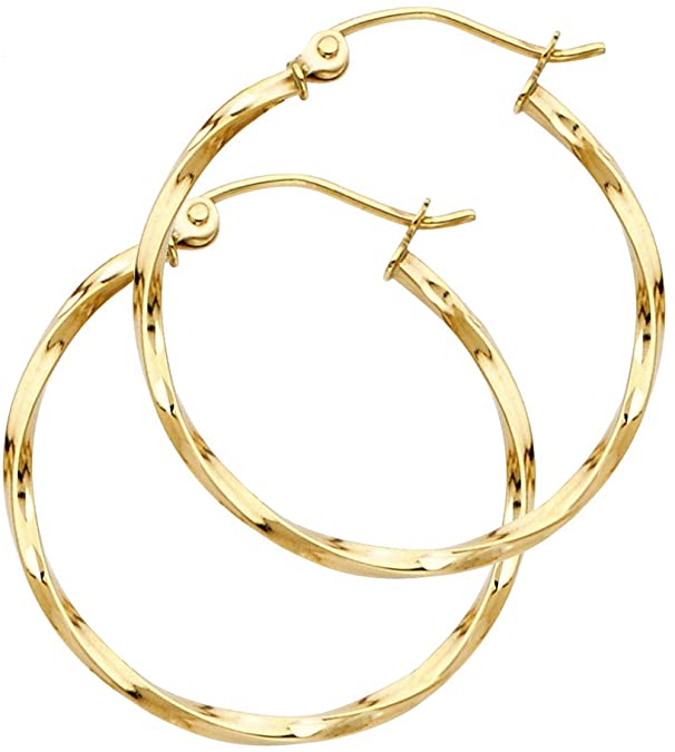 14k Yellow Gold 1.5mm Thickness Fancy Twisted Hoop Earrings - 5 Different Size Available