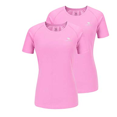 Camel 2 Packs Women Quick Dry T-Shirt Short Sleeves Moisture Wicking Tees Package Breathable Crewneck Shirts for Running