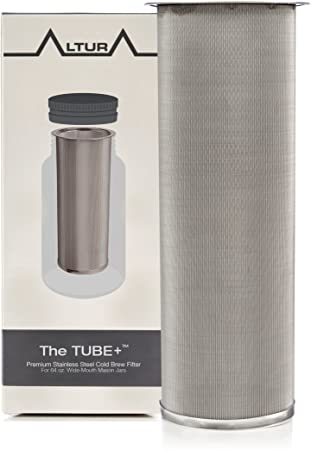The TUBE : Cold Brew Coffee Maker and Tea Infuser Kit. Premium Stainless Steel Mesh Filter Designed to Fit 64 Oz. Wide Mouth Ball Mason Jar FREE Brewer Guide and Recipe eBook (The TUBE )