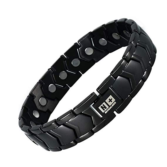N   NITROLUBE Mens Energy Magnetic Therapy Bracelet,316L Stainless Steel Elegant Jewelry and Biomagnetic Carpal Tunnel Relief (Black, 8.26)