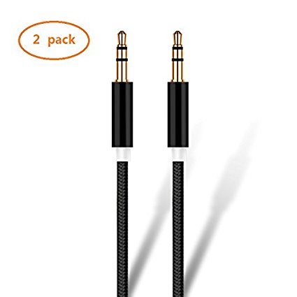 Audio Cable (2 Pack,4 ft) Aux Cable Audio 3.5mm Male to Male Aux Cable for Car/Home Stereos,Speaker,iPhone,iPod,iPad,Android Phones,Tablet,And More With 3.5mm Jack Stereos Device (2 Pack Black)