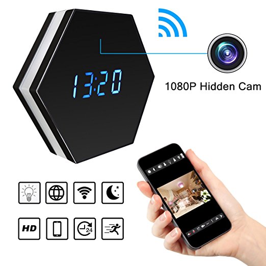Wi-Fi Wireless Security Camera Alarm Clock – Bysameyee HD 1080P Video Recorder Nanny Mini Cam DVR, IP Network Camcorder with Motion Detection Night Vision Colorful Night-lights (17)