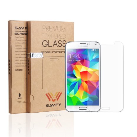 Galaxy S5 Tempered Glass Screen Protector SAVFY Premium Quality Explosion-proof Tempered Glass Film for Samsung Galaxy S5 i9600 Ultra Thin Lightweight Rounded Edge Hardness up to 9H - Screen Protectors Retail Packed