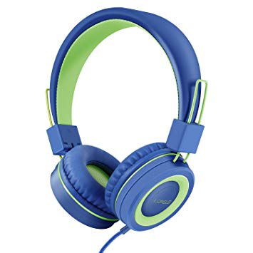 LORELEI X2 Headphone for Kids with Microphone Volume Control 3.5mm Plug Tangle-Free Nylon Cord,Over-Ear/On-Ear Kids Headphones for Girls/Boys/Teens/School/Plane/Smartphone/Tablet(Blue/Green