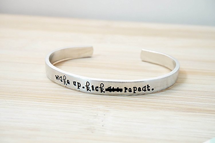 Wake Up. Kick A**. Repeat. Hand Stamped Cuff Bracelet - FBM