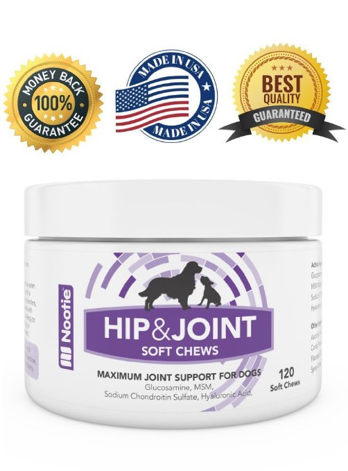 Nootie Glucosamine Chondroitin Dog Treats Hip and Joint Support Pain Relief Lifetime Warranty 120 Soft Chews Best Joint Supplement For Dogs Hip Dysplasia Arthritis and More Joint Care Works Fast