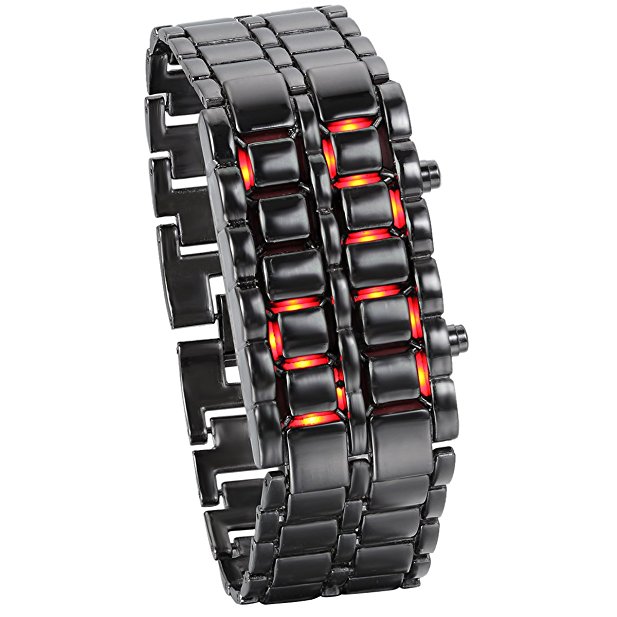 JewelryWe Fashion Unisex Men's Lava RED LED Digital Black Bracelet Watch