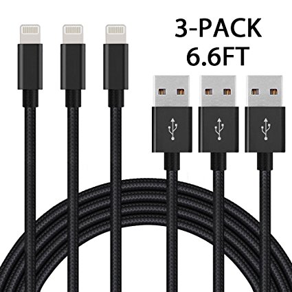 iPhone Cable, 3-Pack 6.6ft / 2M iPhone Charger Nylon Braided Lightning Cable for iPhone 7,iPhone 7 Plus,iPhone 6/6s,iPhone 6/6 Plus,iPhone 5/5s,iOS Devices