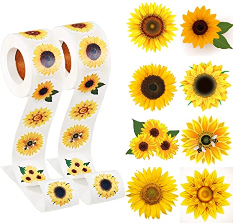 Sunflower Stickers, 1.5 Inch Sunflower Labels with 8 Sunflower Patterns Sunflower Stickers Rolls Self Adhesive Seals for Christmas Thanksgiving Party Decor Scrapbooking Cards Envelopes (1000 Pieces)