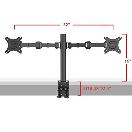 Rife Full Motion Dual Arm Desk Monitor Mount Stand Fits 2 Screens up to 27", VESA 75 and 100 mm