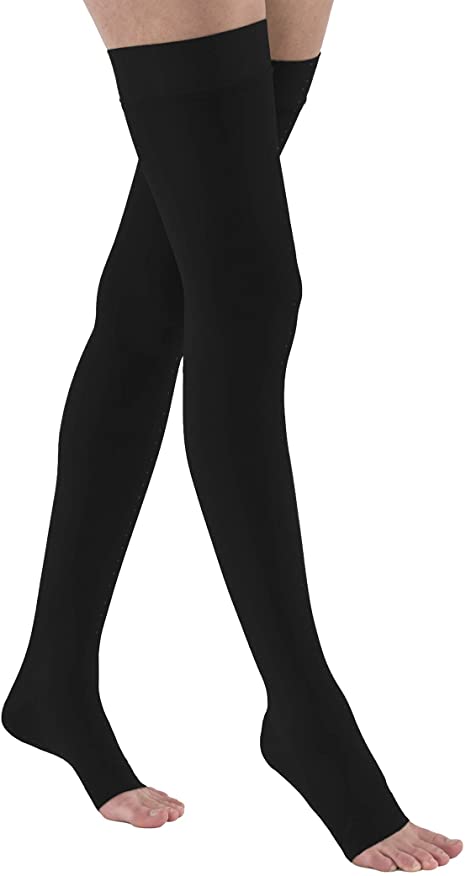 JOBST Relief Thigh High 20-30 mmHg Compression Stockings with Silicone Band, Open Toe, Black, Small