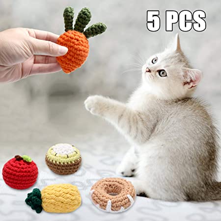Legendog 5 PCS Catnip Toys, Handmade Cat Toys with Catnip for Indoor Cats, Cute Cat Plush Teeth Cleaning Toys, Durable Wool Cat Ball Toy Set with Box
