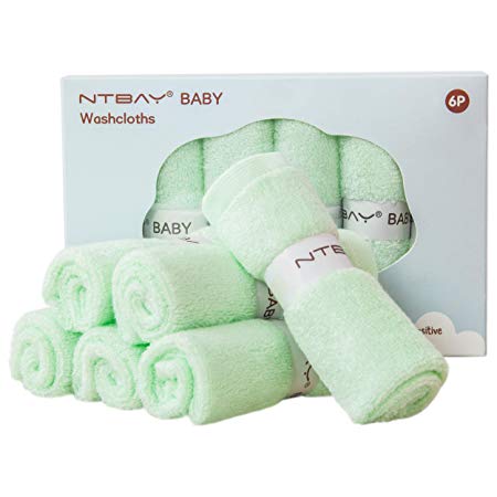 NTBAY Baby Bamboo Washcloths, Perfect Gift Baby Face Towels, 6 Pack, 10 x 10 Inches, Green