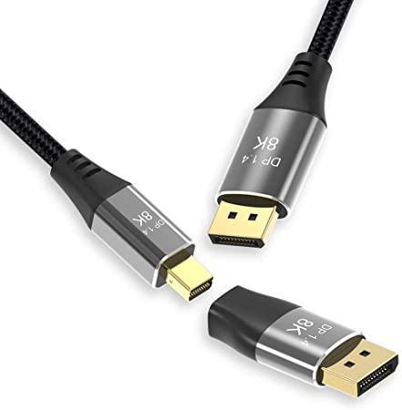 CableDeconn Mini DP to DisplayPort 8K(76804320)@60Hz 4K@144Hz 8K Cable with Mini DP Female to DP Male Connector DisplayPort 1.4 DP to Mini DP 8K 2M
