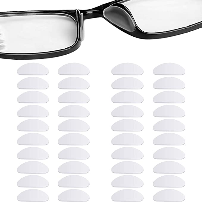 20 Pairs Silicone Nose Pads for Glasses, Stick on Nose Pads, D Shape Adhesive Nose Cushions for Eyeglasses Spectacle Reading Glasses Sunglasses, Transparent