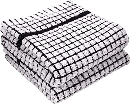 LaPrima Shops Set of 2 Terry Kitchen Towels, 20 x 30-inch 100-Percent Cotton (Black)