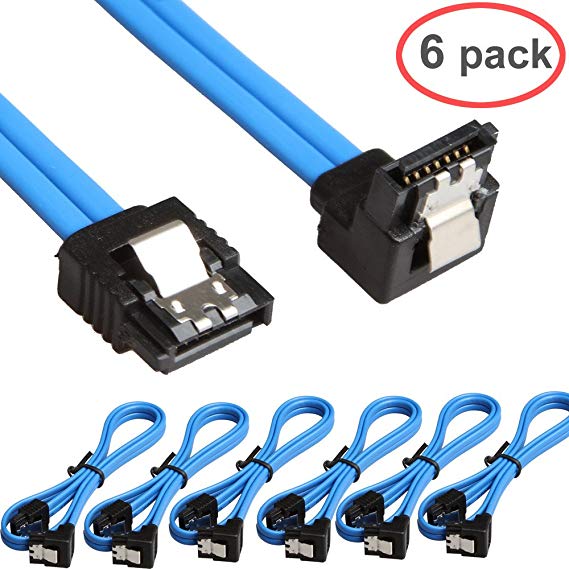 LIANSHU 6Pack 90 Degree Right-Angle SATA III Cable 6.0 Gbps with Locking Latch L=24Inches Blue (6xSATA 90 to 180 24Inches Blue)