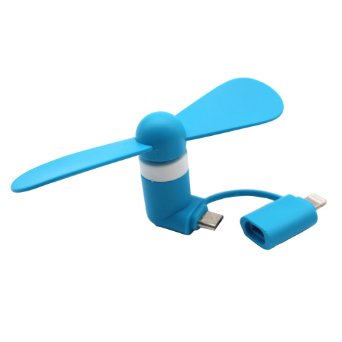 Alutata 2 in1 Portable Handheld Electric Hand Micro USB with 8Pin mini Fan for iPhone 6 6s SE Samasung s7 s7 Edge S6 S6 Edge iOS and（Micro USB v2.0） Android Phones ,Outdoor Cooling Fan Tool (blue)