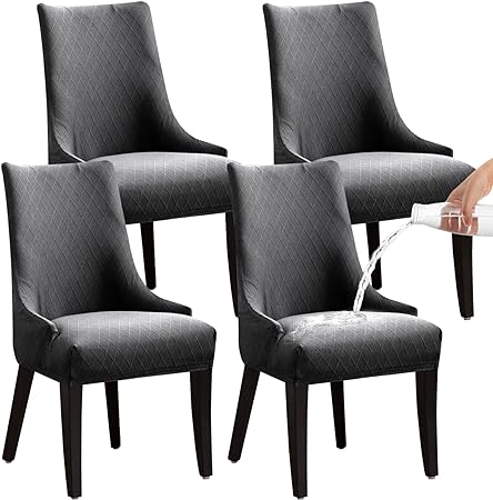 LANSHENG Stretch Rhombic Geometric Wingback Chair Covers Slipcover - Reusable Arm Chair Protector Cover, Washable Dining Chair Covers Protectors for Dining Room (Grey, Set of 4)