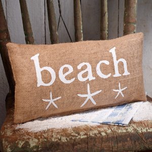 Small Burlap Beach/Starfish Pillow (12x6")