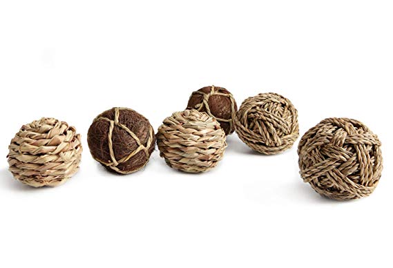 Mkono Woven Grass Play Ball for Rabbit Natural Pet Chew Toys Improve Dental Health for Bunny,Hamster,Guinea Pig,and Small Animals, Pack of 6