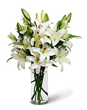 White Lily Bouquet (13 Stems) - The KaBloom Collection Flowers With Vase