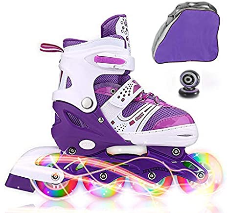 Adjustable Inline Skates with Light up Wheels Beginner Skates Fun Illuminating Roller Skates for Kids Boys and Girls