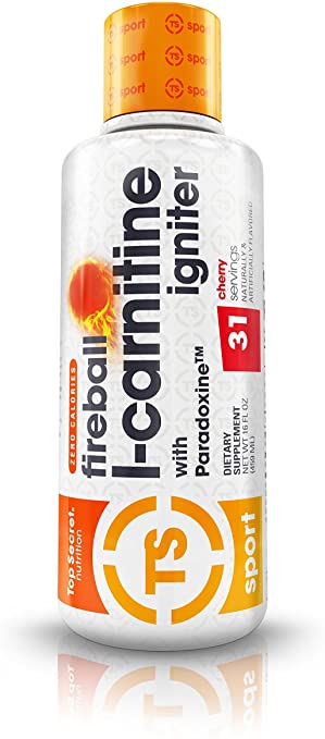 Top Secret Nutrition Fireball L-Carnitine Liquid w/Paradoxine, Cherry, 16 Ounce