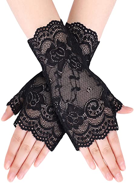 Skylety Women Short Lace Gloves Sunblock Fingerless Bridal Floral Gloves