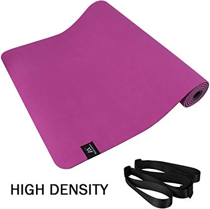 Matymats Non Slip TPE Yoga Mat with Carry Strap for Pilate Gymnastics Bikram Meditation Towel- High Density Thick 1/4'' Durable Mat 72" 24" Eco Safe Non Toxic