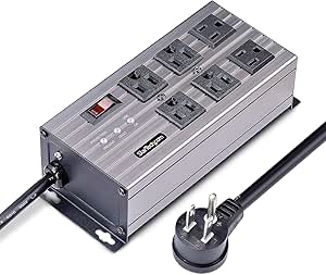 StarTech.com 6-Outlet Industrial Power Strip 125V/15A, EMI/RFI Isolation, Mountable PDU, 8ft/2.4m Power Cord, NEMA 5-15P/R, TAA