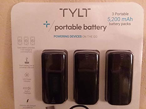 TYLT 5200mAh 3-Pack Power Bank Portable Charger External Battery Pack with Built in Light - (Renewed) (Refurbished)