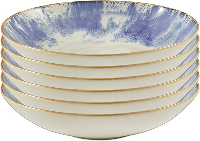 Amazon Brand – Rivet Modern Reactive-Glaze Stoneware 6-Piece Dinner Bowl Set, Indigo Burst