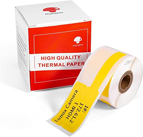 Phomemo Cable Label/Wire Lable, Yellow, 0.98"x1.5"-1.57" (25x38-40mm) 100 Labels/Roll for Phomemo M110/M200/M120/M220 Label Printer