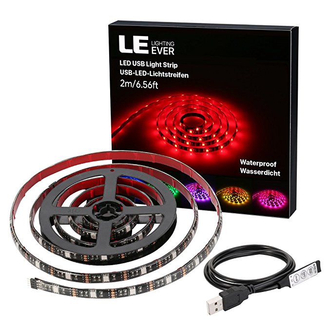 LE 6.56ft/2M USB LED Strip Light, SMD 5050 60 LEDs Flexible TV BackLight RGB Light with 5V USB Cable and Mini Controller for Flat Screen TV Accessories and Desktop PC Background Lighting