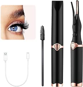 Generic Heated Eyelash Curler, Portable Electric Eyelash Curler, Mini Makeup Electric Eyelash Curler, USB Rechargeable Eyelash Styling Tool Beauty Tools for Women(Black)