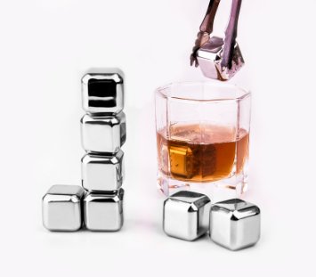 Whiskey Stones - Yukiss Set of 8 with Plastic Storage Box Tongs Stainless Steel Reusable Wine Ice Cubes Whiskey Chilling Rocks Whisky Stones and Sipping Stones