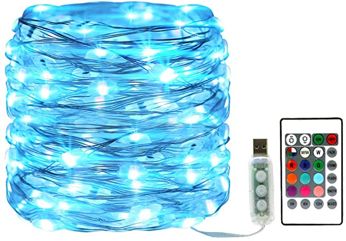 CYLAPEX Fairy Lights USB Color Changing LED String Lights for Bedroom 33ft 100 LEDs Twinkle Light with Remote for Girls Room Wedding Party Centerpiece Indoor Christmas Decor, 11 Colors Warm White