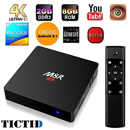 TICTID M8R RK3368 2GB/8GB Android 5.1 Lollipop A53 64BITS 4K*2K ANDROID TV BOX Fully Loaded Octal Core Bluetooth Dual WIFI 2.4G/5.8G Streaming Media Player