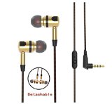 EarbudsMiclech Newest Detachable Magnesium Headphones In-Ear Earbuds Headset Earphones with Mic Microphone Stereo Bass with 35mm Jack Golden