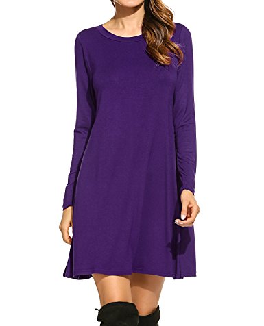 Bluetime Women's Winter Fall Basic Long Sleeve Casual Loose Dress