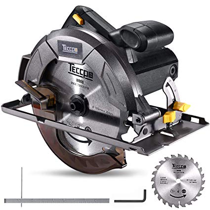 Circular Saw, TECCPO 1200W 10Amp Lightweight 7-1/4” 5800 RPM Saw with Scale Ruler, 24T Circular Saw Blade, No Laser Guide, Max Cutting Depth 2-7/16” (90°), 1-13/16” (0°-45°) - TACS22P