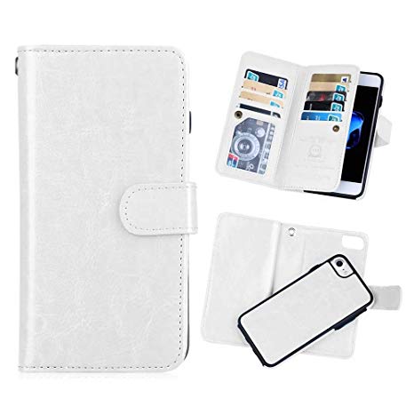 iPhone 6 plus/6S Plus 2 in 1 Wallet Case，Hynice Folio Flip PU Leather Case Magnetic Detachable Slim Back Cover Card Holder Slot Wrist Strap Wallet for iPhone 6 plus/6S Plus 5.5" (White)