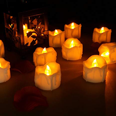 Actpe Tealight Candles with Flickering Flame, 12pcs Flicker LED Tea Lights Wax Dripped Battery Operated Candle Unscented Small Led Flameless Candles with Timer -6hr On-18 Hr Off for Xmas Wedding