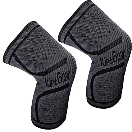 RiptGear Compression Knee Sleeve - Knee Braces for Knee Pain, Compression Knee Brace, Knee Support for Women & Knee Brace for Men - Running Knee Brace, Knee Sleeves Weightlifting (Medium, Gray (2 Pack))